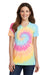 Port & Company LPC147V Womens Tie-Dye Short Sleeve V-Neck T-Shirt Pastel Rainbow Front
