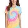 Port & Company Womens Tie-Dye Short Sleeve V-Neck T-Shirt - Pastel Rainbow