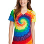 Port & Company Womens Tie-Dye Short Sleeve V-Neck T-Shirt - Rainbow