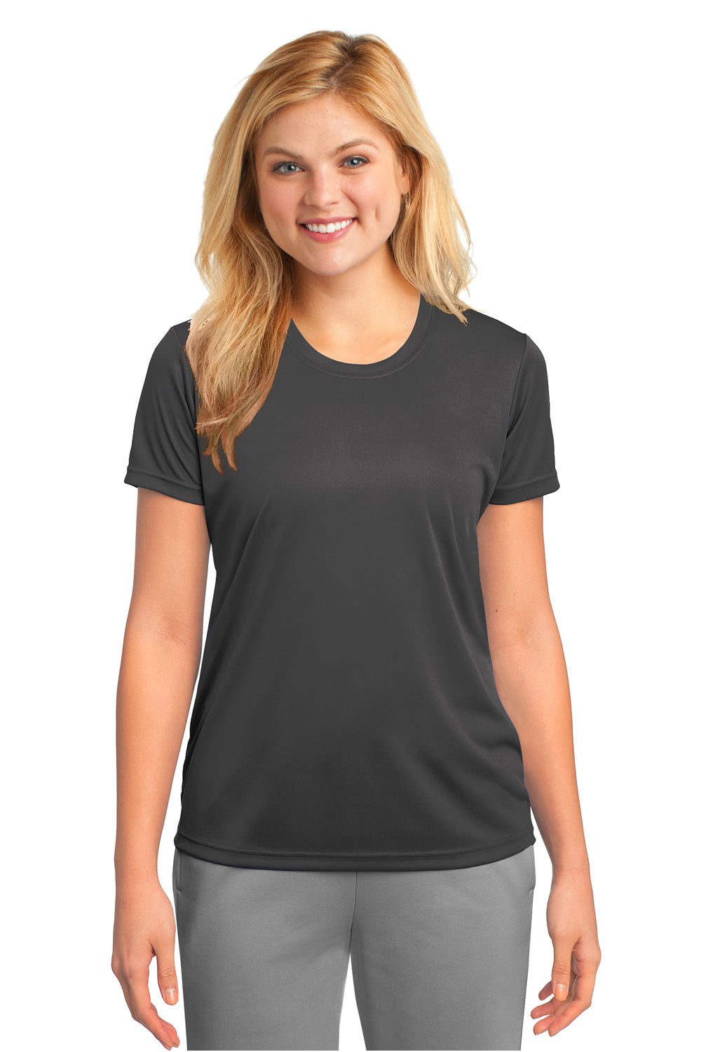 Port & Company LPC380 Womens Dry Zone Performance Moisture Wicking Short Sleeve Crewneck T-Shirt Charcoal Grey Front