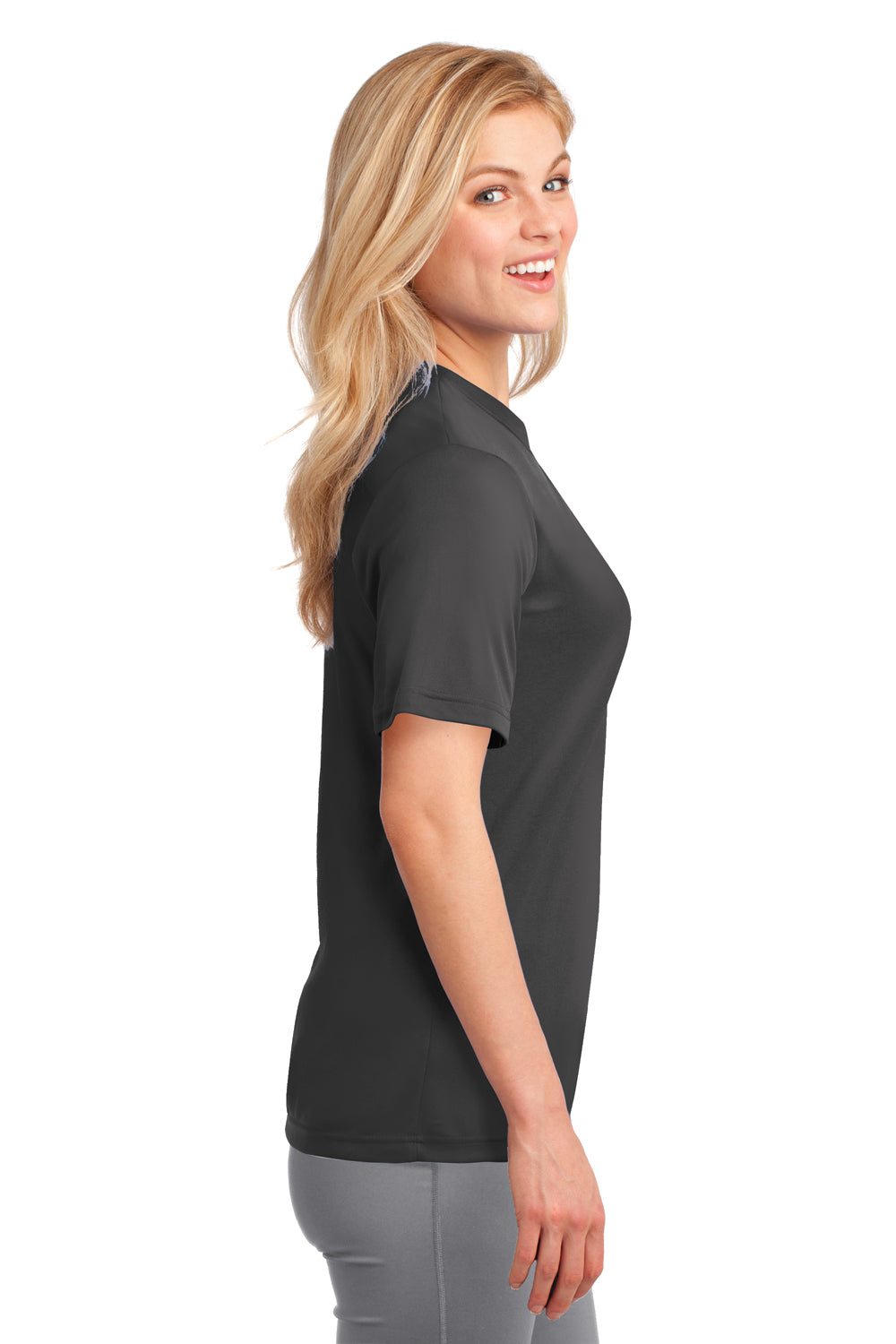 Port & Company LPC380 Womens Dry Zone Performance Moisture Wicking Short Sleeve Crewneck T-Shirt Charcoal Grey Side