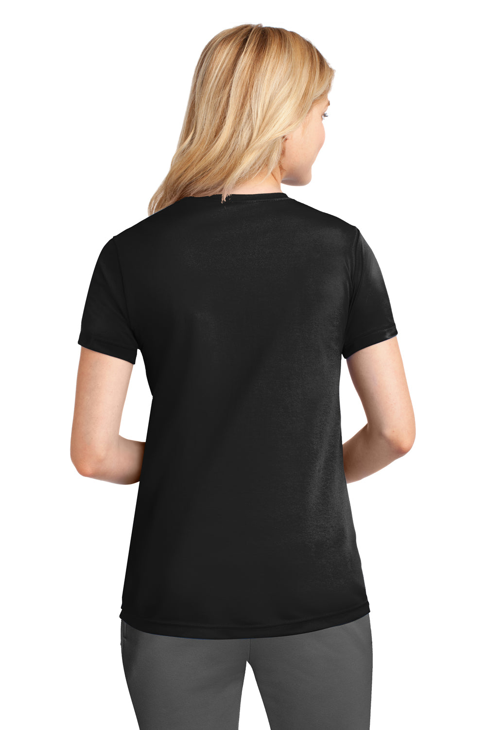 Port & Company LPC380 Womens Dry Zone Performance Moisture Wicking Short Sleeve Crewneck T-Shirt Black Back