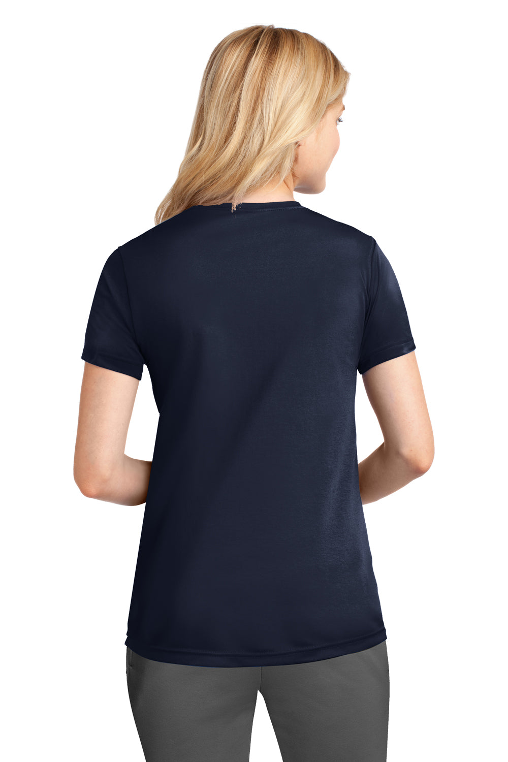 Port & Company LPC380 Womens Dry Zone Performance Moisture Wicking Short Sleeve Crewneck T-Shirt Navy Blue Back