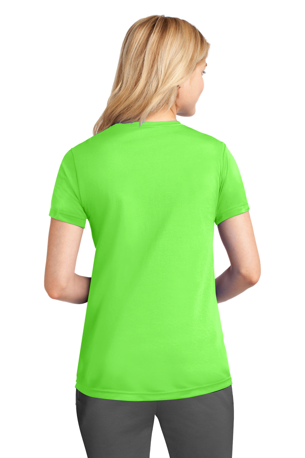 Port & Company LPC380 Womens Dry Zone Performance Moisture Wicking Short Sleeve Crewneck T-Shirt Neon Green Back