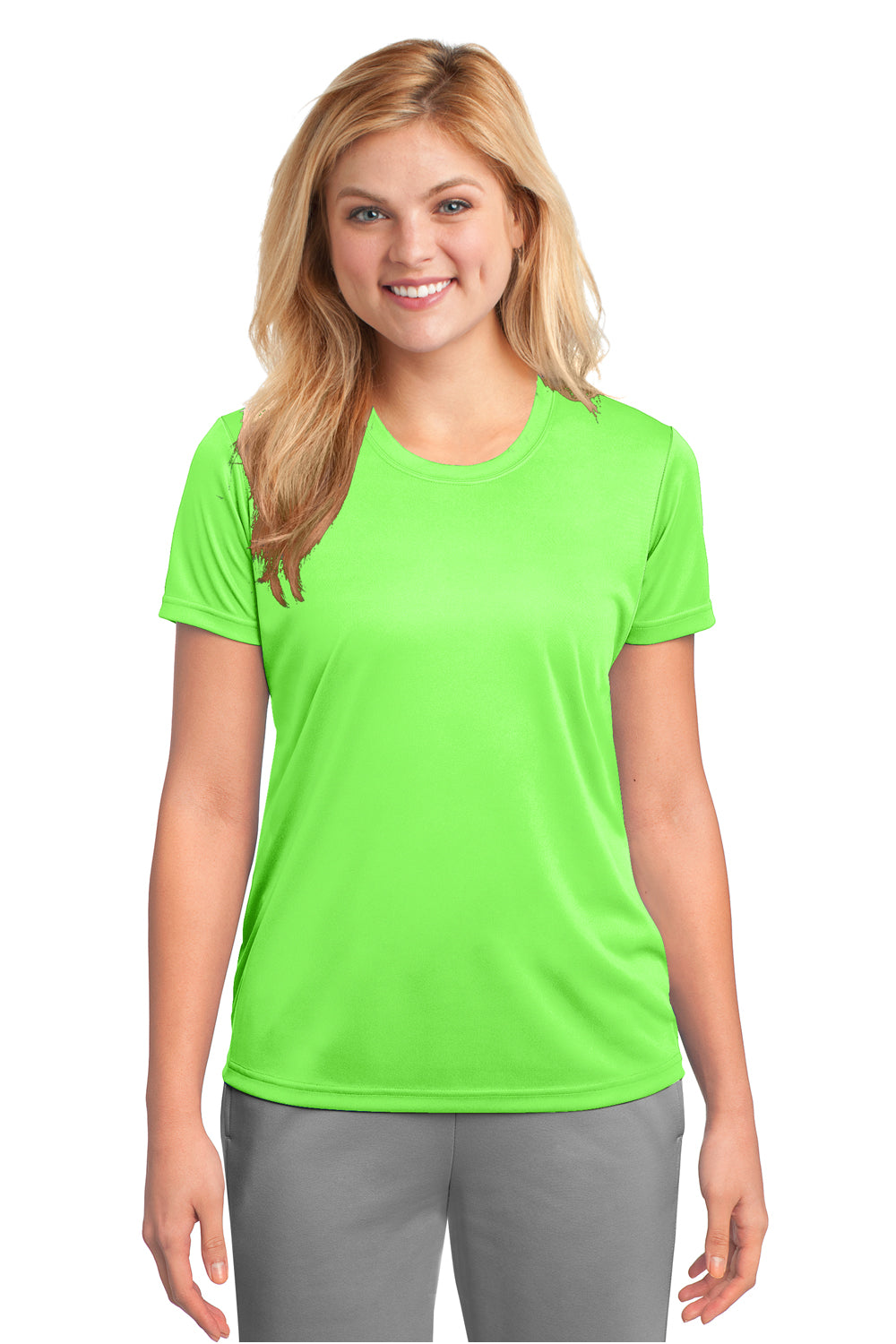 Port & Company LPC380 Womens Dry Zone Performance Moisture Wicking Short Sleeve Crewneck T-Shirt Neon Green Front