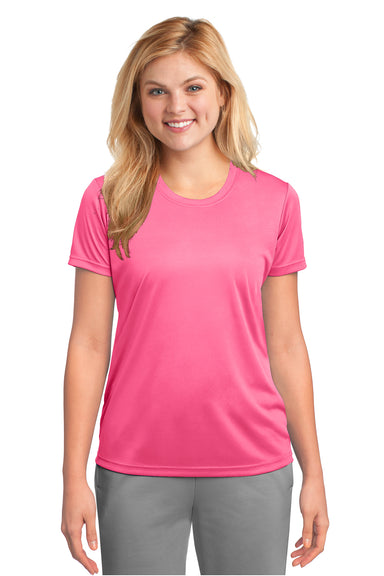 Port & Company LPC380 Womens Dry Zone Performance Moisture Wicking Short Sleeve Crewneck T-Shirt Neon Pink Front