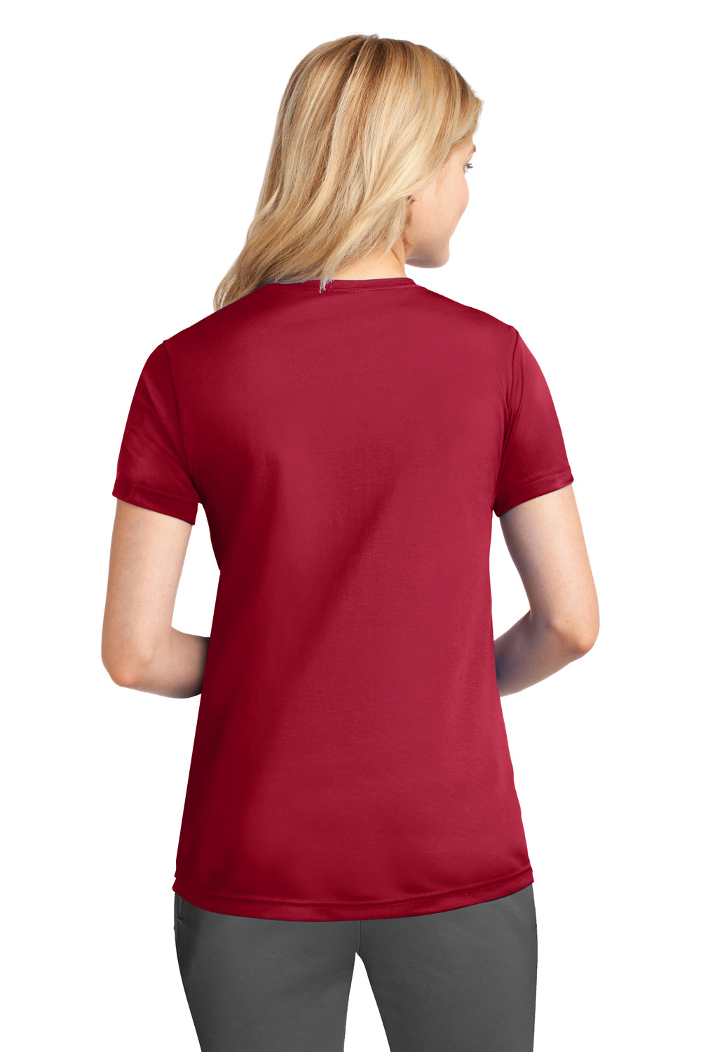 Port & Company LPC380 Womens Dry Zone Performance Moisture Wicking Short Sleeve Crewneck T-Shirt Red Back