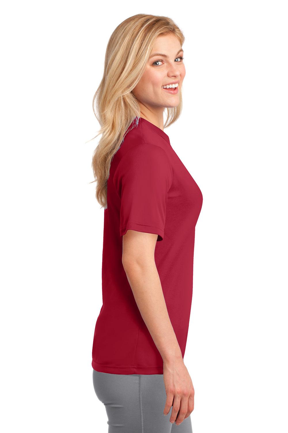 Port & Company LPC380 Womens Dry Zone Performance Moisture Wicking Short Sleeve Crewneck T-Shirt Red Side