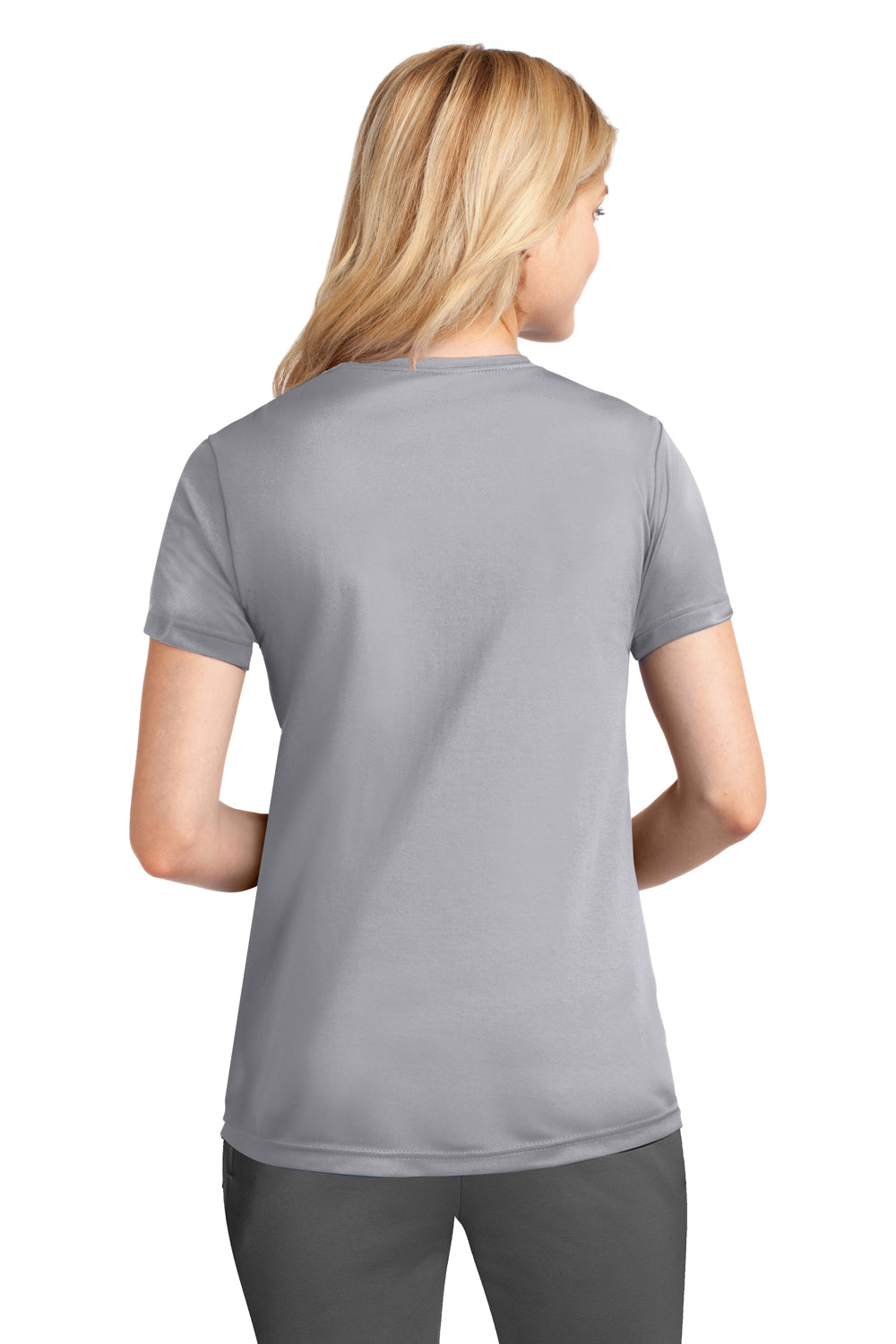 Port & Company LPC380 Womens Dry Zone Performance Moisture Wicking Short Sleeve Crewneck T-Shirt Silver Grey Back