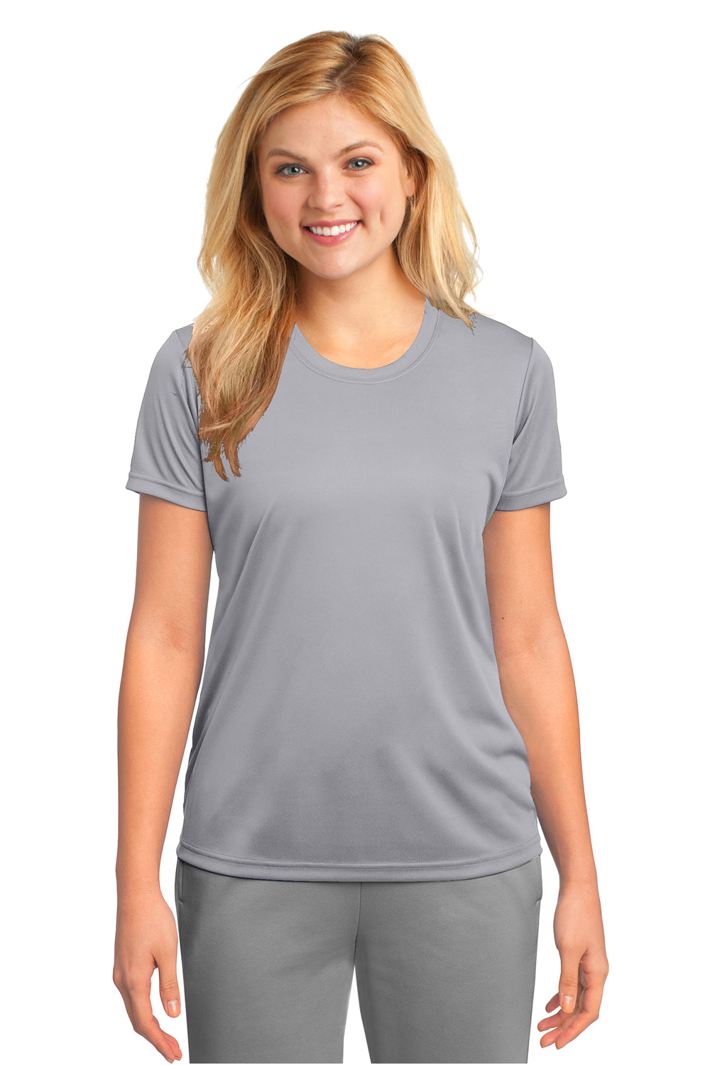 Port & Company LPC380 Womens Dry Zone Performance Moisture Wicking Short Sleeve Crewneck T-Shirt Silver Grey Front
