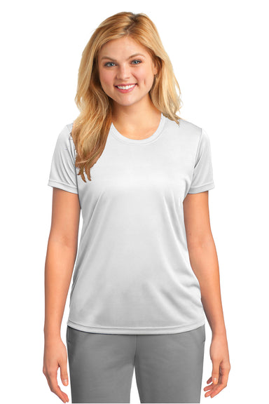 Port & Company LPC380 Womens Dry Zone Performance Moisture Wicking Short Sleeve Crewneck T-Shirt White Front