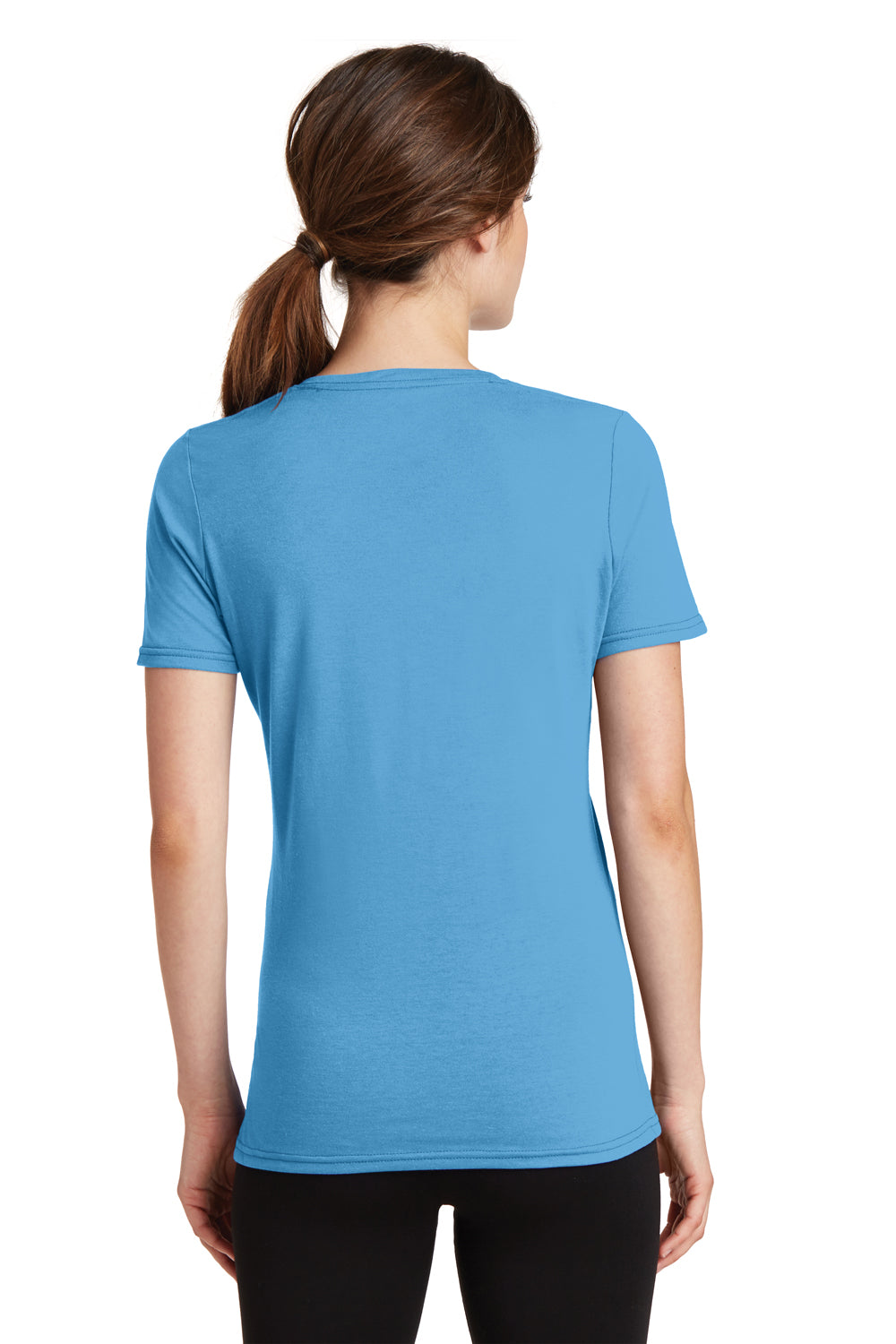 Port & Company LPC381V Womens Dry Zone Performance Moisture Wicking Short Sleeve V-Neck T-Shirt Aqua Blue Back