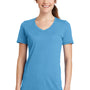 Port & Company Womens Dry Zone Performance Moisture Wicking Short Sleeve V-Neck T-Shirt - Aquatic Blue