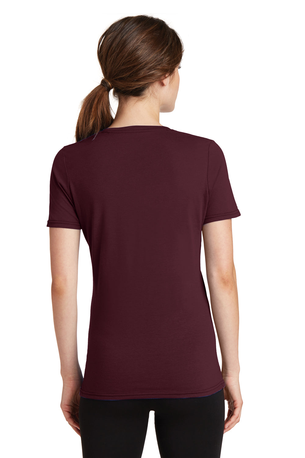 Port & Company LPC381V Womens Dry Zone Performance Moisture Wicking Short Sleeve V-Neck T-Shirt Maroon Back