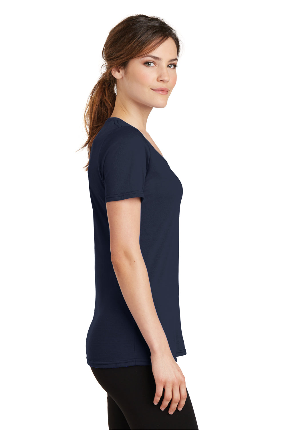 Port & Company LPC381V Womens Dry Zone Performance Moisture Wicking Short Sleeve V-Neck T-Shirt Navy Blue Side
