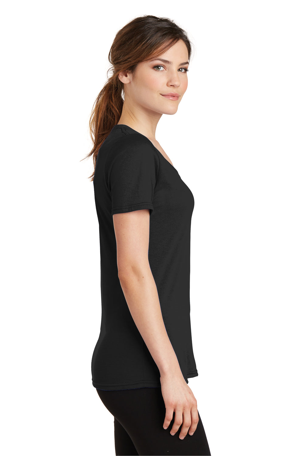 Port & Company LPC381V Womens Dry Zone Performance Moisture Wicking Short Sleeve V-Neck T-Shirt Black Side