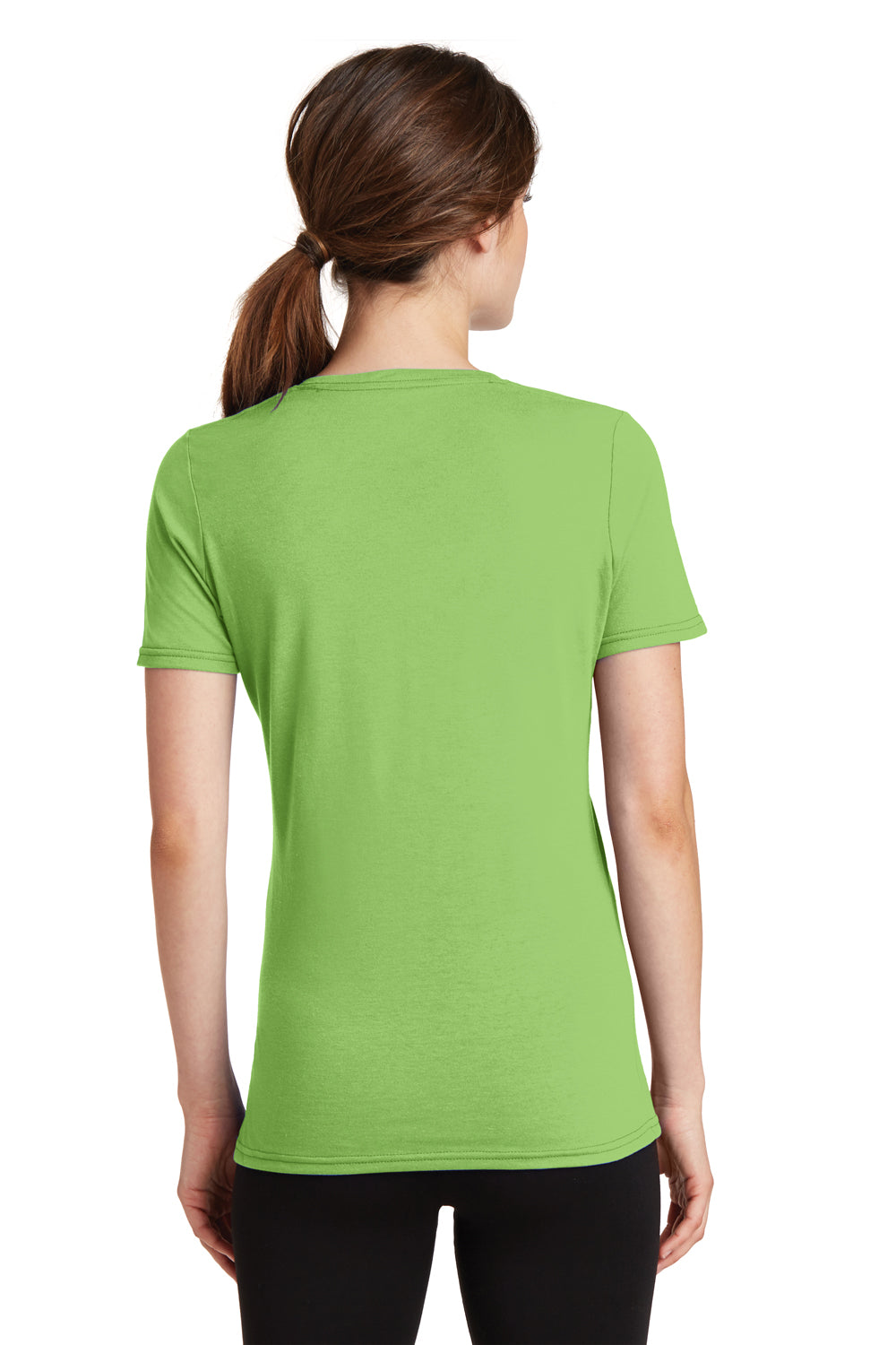 Port & Company LPC381V Womens Dry Zone Performance Moisture Wicking Short Sleeve V-Neck T-Shirt Lime Green Back