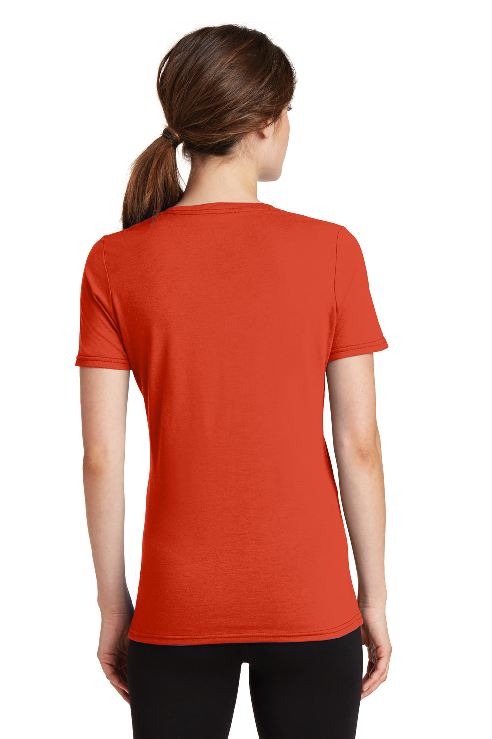 Port & Company LPC381V Womens Dry Zone Performance Moisture Wicking Short Sleeve V-Neck T-Shirt Orange Back