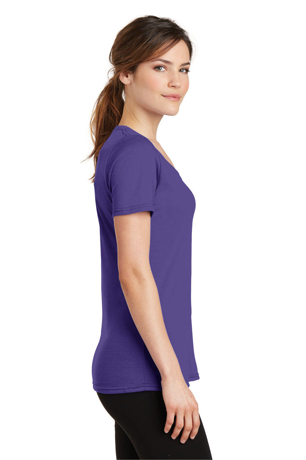 Port & Company LPC381V Womens Dry Zone Performance Moisture Wicking Short Sleeve V-Neck T-Shirt Purple Side