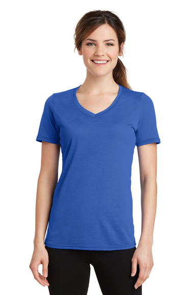 Port & Company LPC381V Womens Dry Zone Performance Moisture Wicking Short Sleeve V-Neck T-Shirt Royal Blue Front