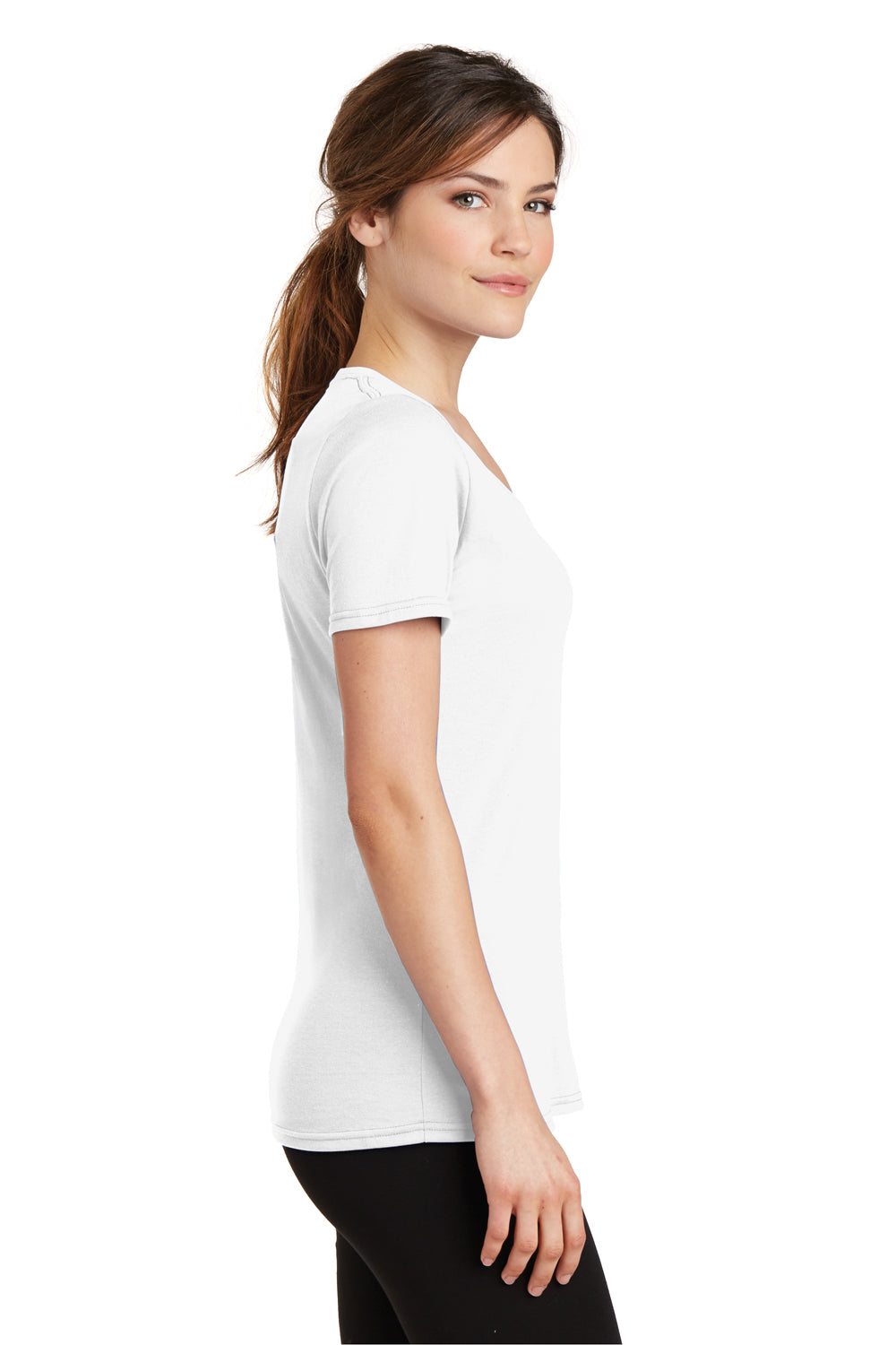 Port & Company LPC381V Womens Dry Zone Performance Moisture Wicking Short Sleeve V-Neck T-Shirt White Side
