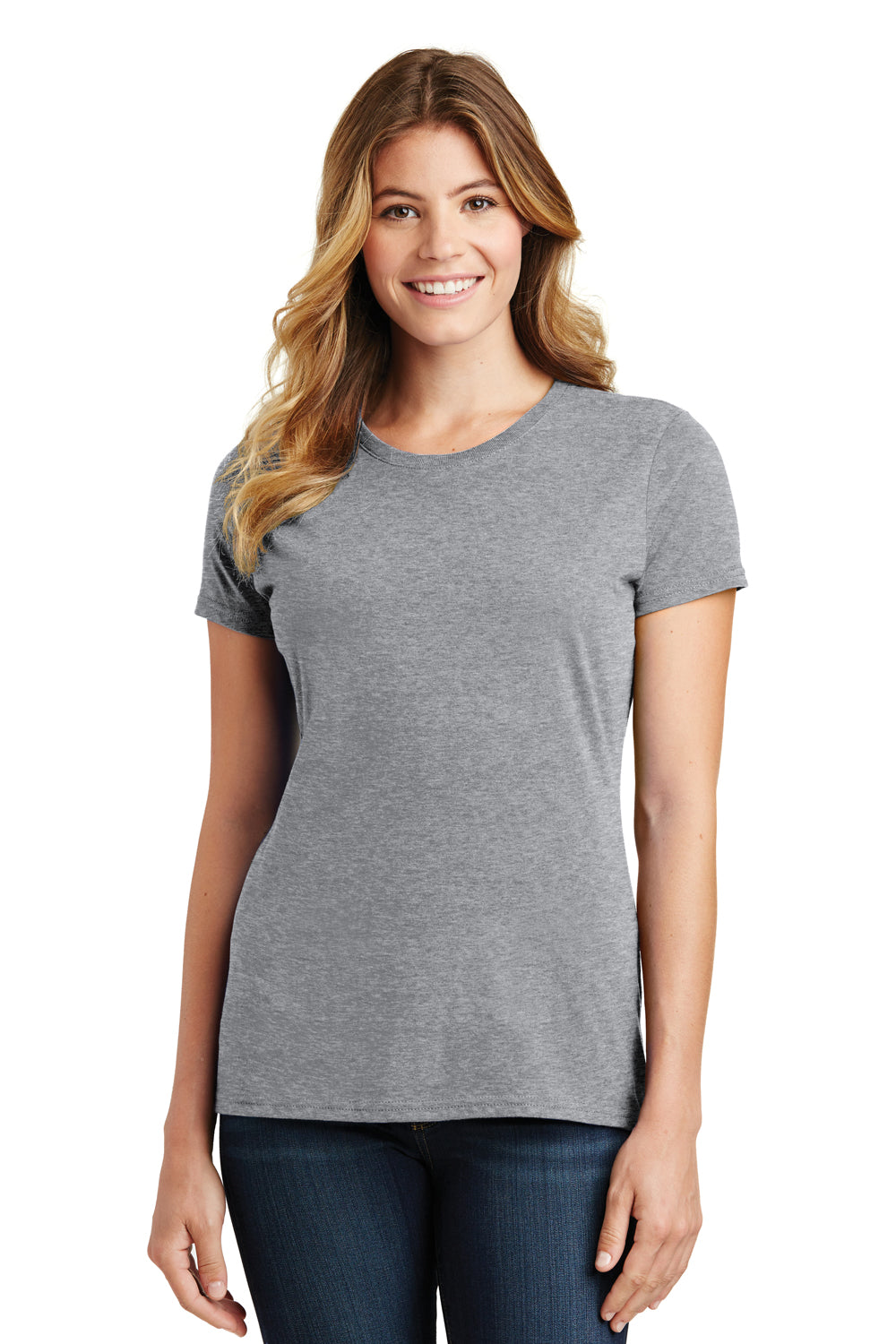 Port & Company LPC450 Womens Fan Favorite Short Sleeve Crewneck T-Shirt Heather Grey Front