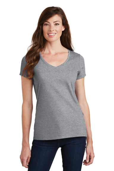 Port & Company LPC450V Womens Fan Favorite Short Sleeve V-Neck T-Shirt Heather Grey Front