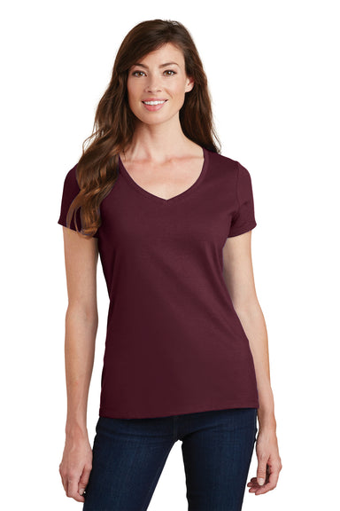 Port & Company LPC450V Womens Fan Favorite Short Sleeve V-Neck T-Shirt Maroon Front