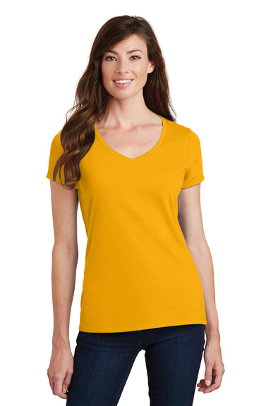 Port & Company LPC450V Womens Fan Favorite Short Sleeve V-Neck T-Shirt Gold Front