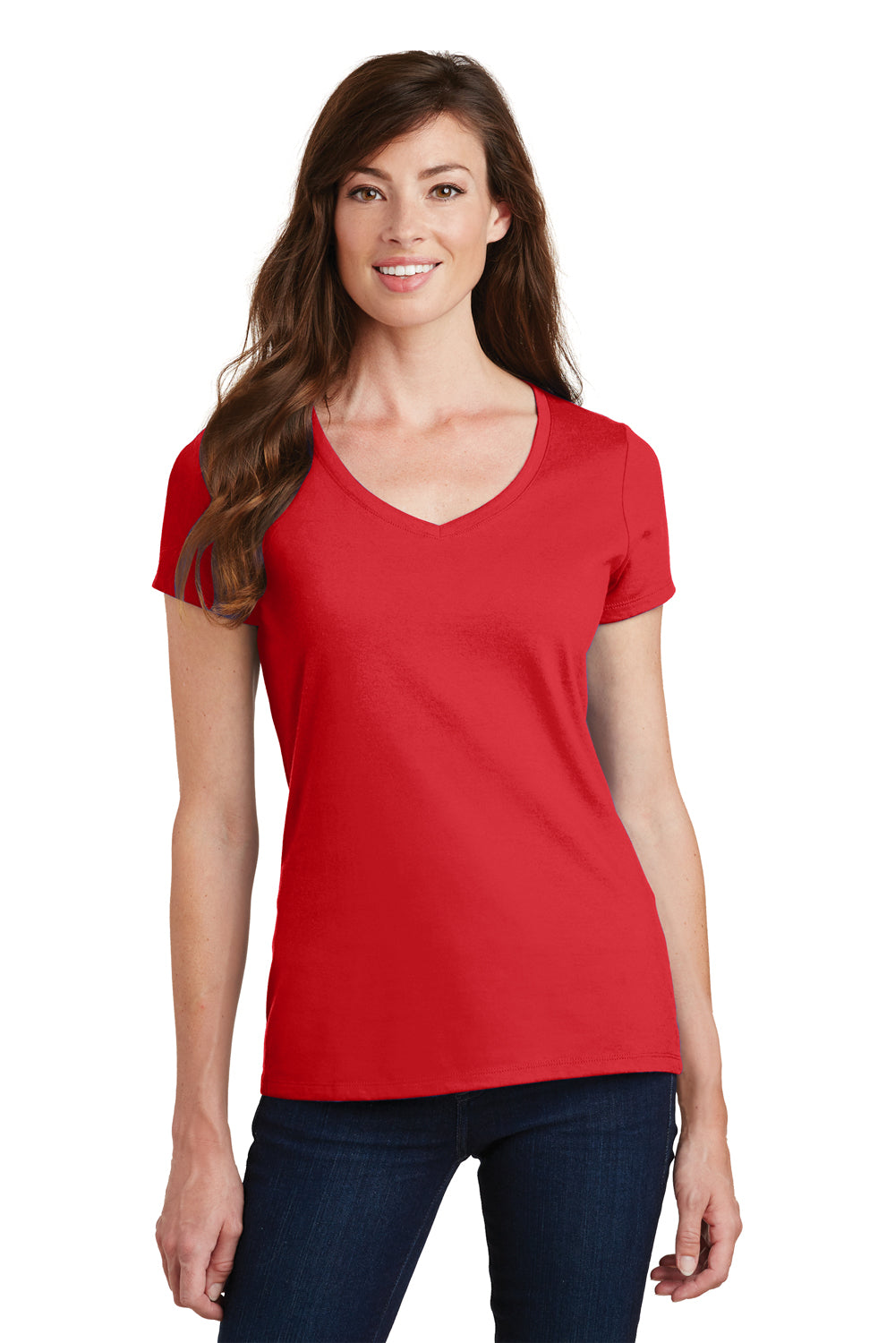 Port & Company LPC450V Womens Fan Favorite Short Sleeve V-Neck T-Shirt Red Front
