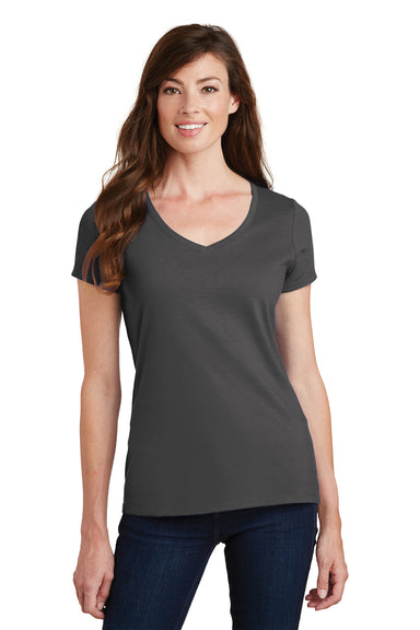 Port & Company LPC450V Womens Fan Favorite Short Sleeve V-Neck T-Shirt Charcoal Grey Front