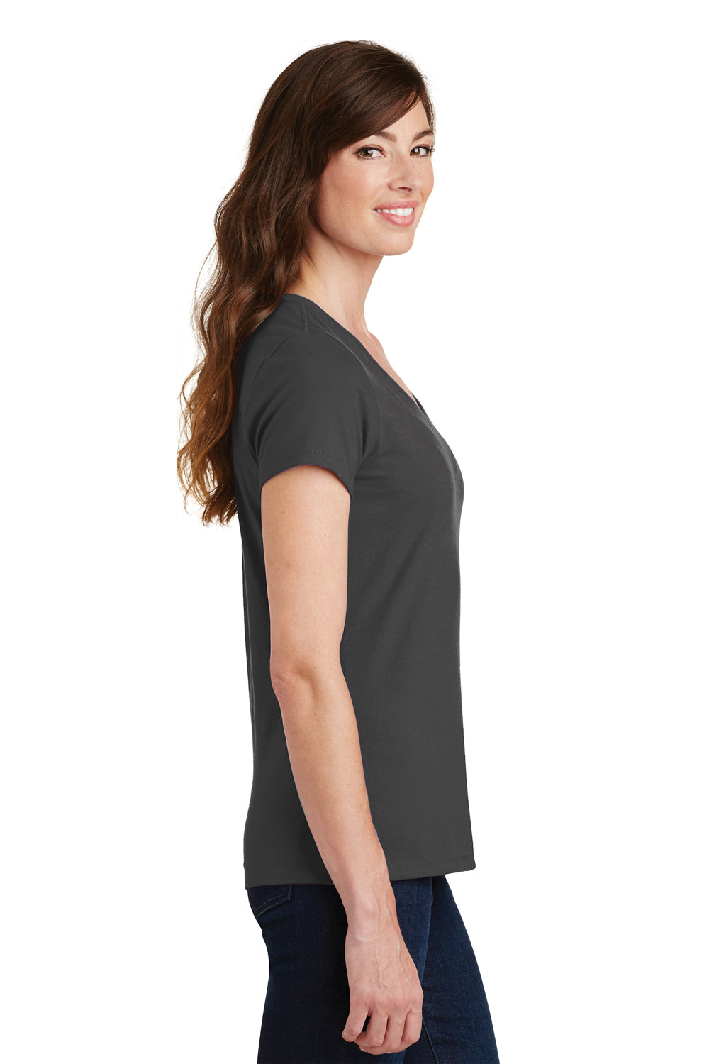 Port & Company LPC450V Womens Fan Favorite Short Sleeve V-Neck T-Shirt Charcoal Grey Side