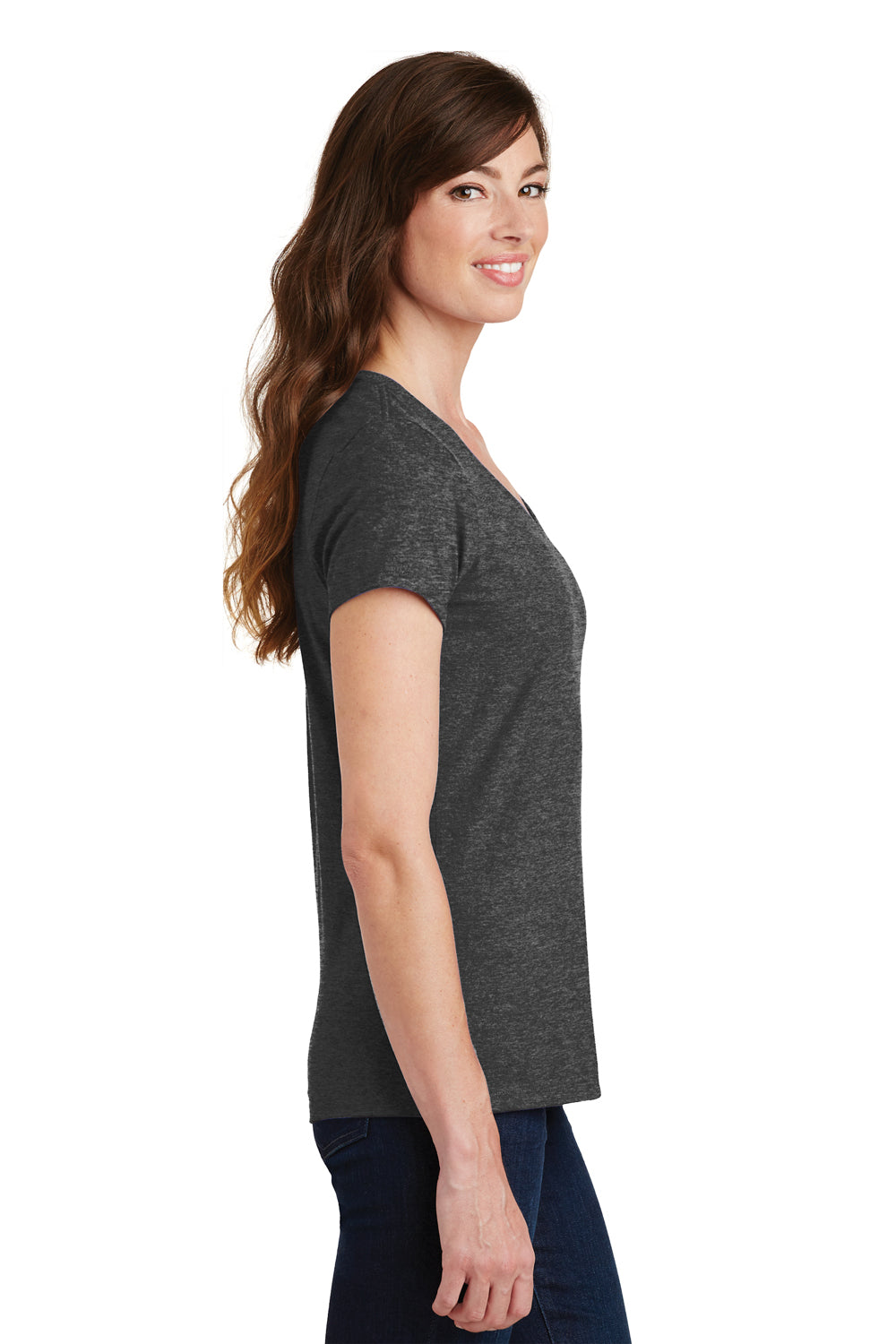 Port & Company LPC450V Womens Fan Favorite Short Sleeve V-Neck T-Shirt Heather Dark Grey Side