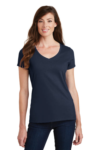 Port & Company LPC450V Womens Fan Favorite Short Sleeve V-Neck T-Shirt Deep Navy Blue Front