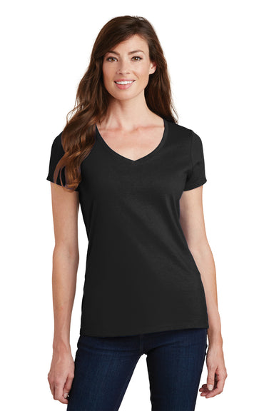 Port & Company LPC450V Womens Fan Favorite Short Sleeve V-Neck T-Shirt Black Front