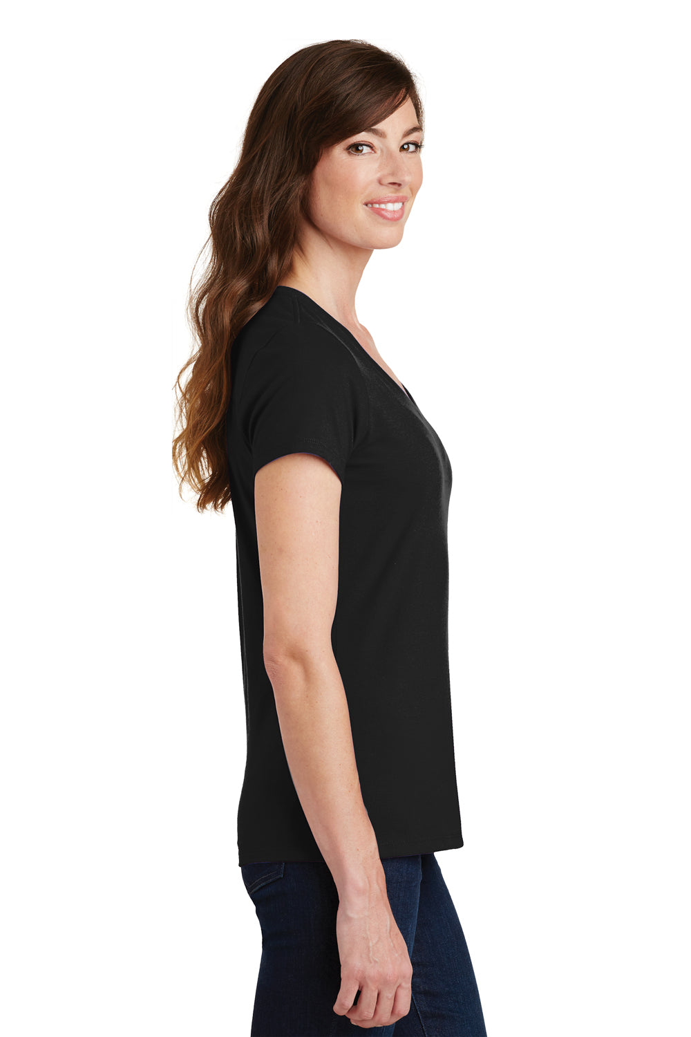 Port & Company LPC450V Womens Fan Favorite Short Sleeve V-Neck T-Shirt Black Side