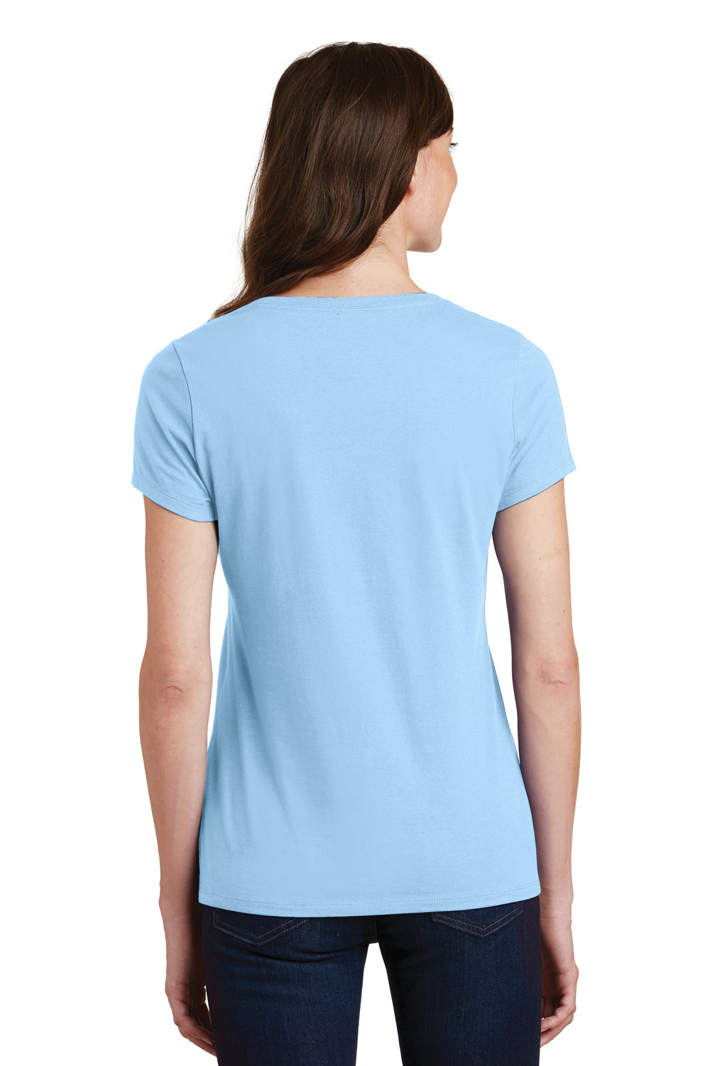 Port & Company LPC450V Womens Fan Favorite Short Sleeve V-Neck T-Shirt Light Blue Back