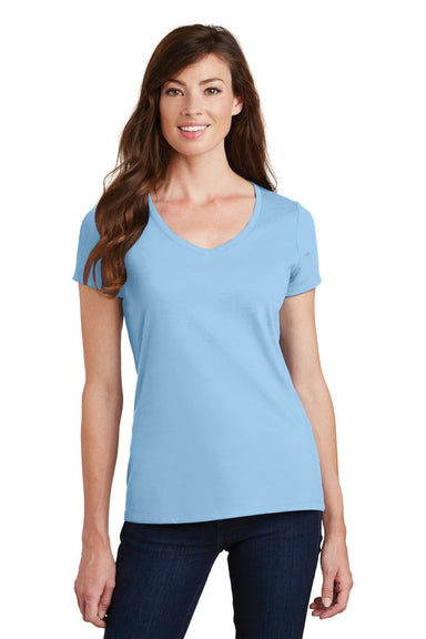Port & Company LPC450V Womens Fan Favorite Short Sleeve V-Neck T-Shirt Light Blue Front