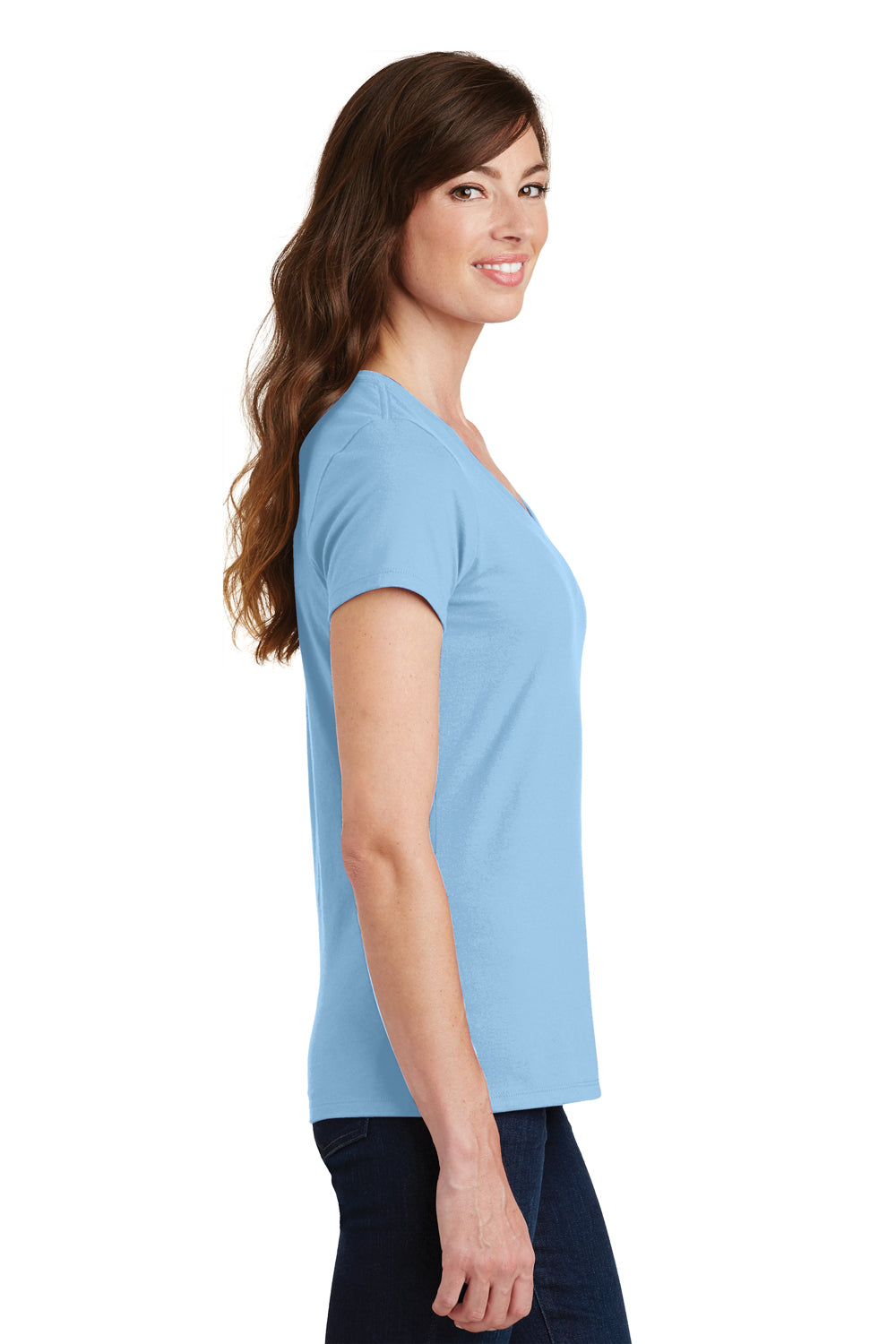 Port & Company LPC450V Womens Fan Favorite Short Sleeve V-Neck T-Shirt Light Blue Side