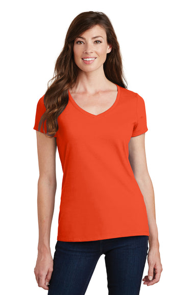 Port & Company LPC450V Womens Fan Favorite Short Sleeve V-Neck T-Shirt Orange Front