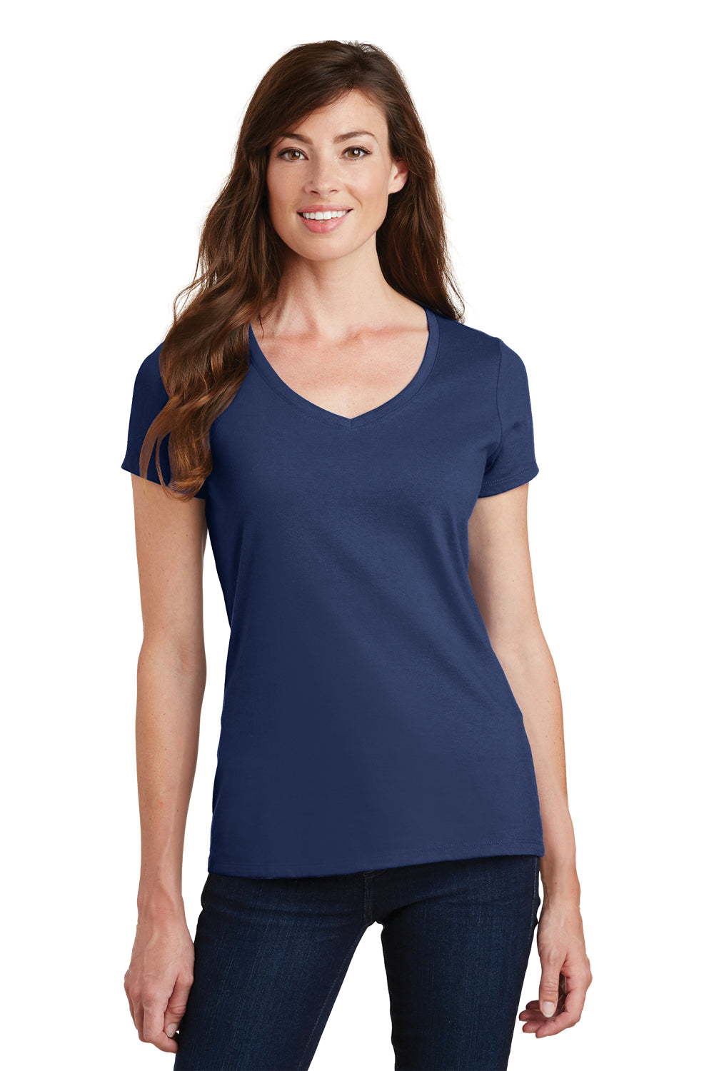 Port & Company LPC450V Womens Fan Favorite Short Sleeve V-Neck T-Shirt Navy Blue Front