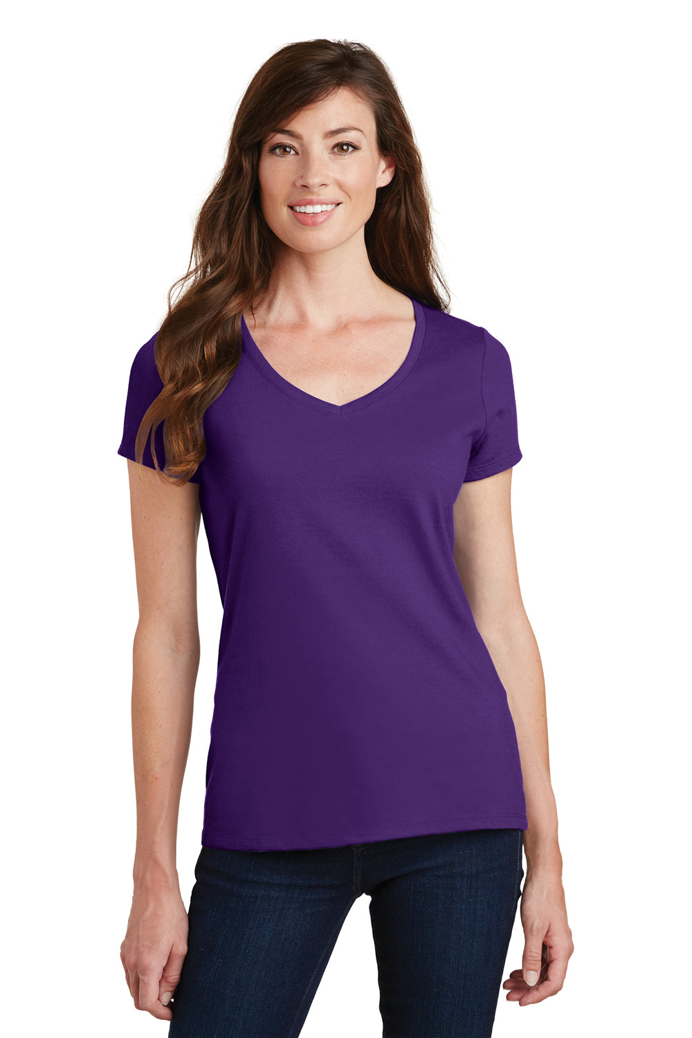 Port & Company LPC450V Womens Fan Favorite Short Sleeve V-Neck T-Shirt Purple Front