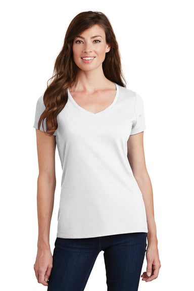 Port & Company LPC450V Womens Fan Favorite Short Sleeve V-Neck T-Shirt White Front