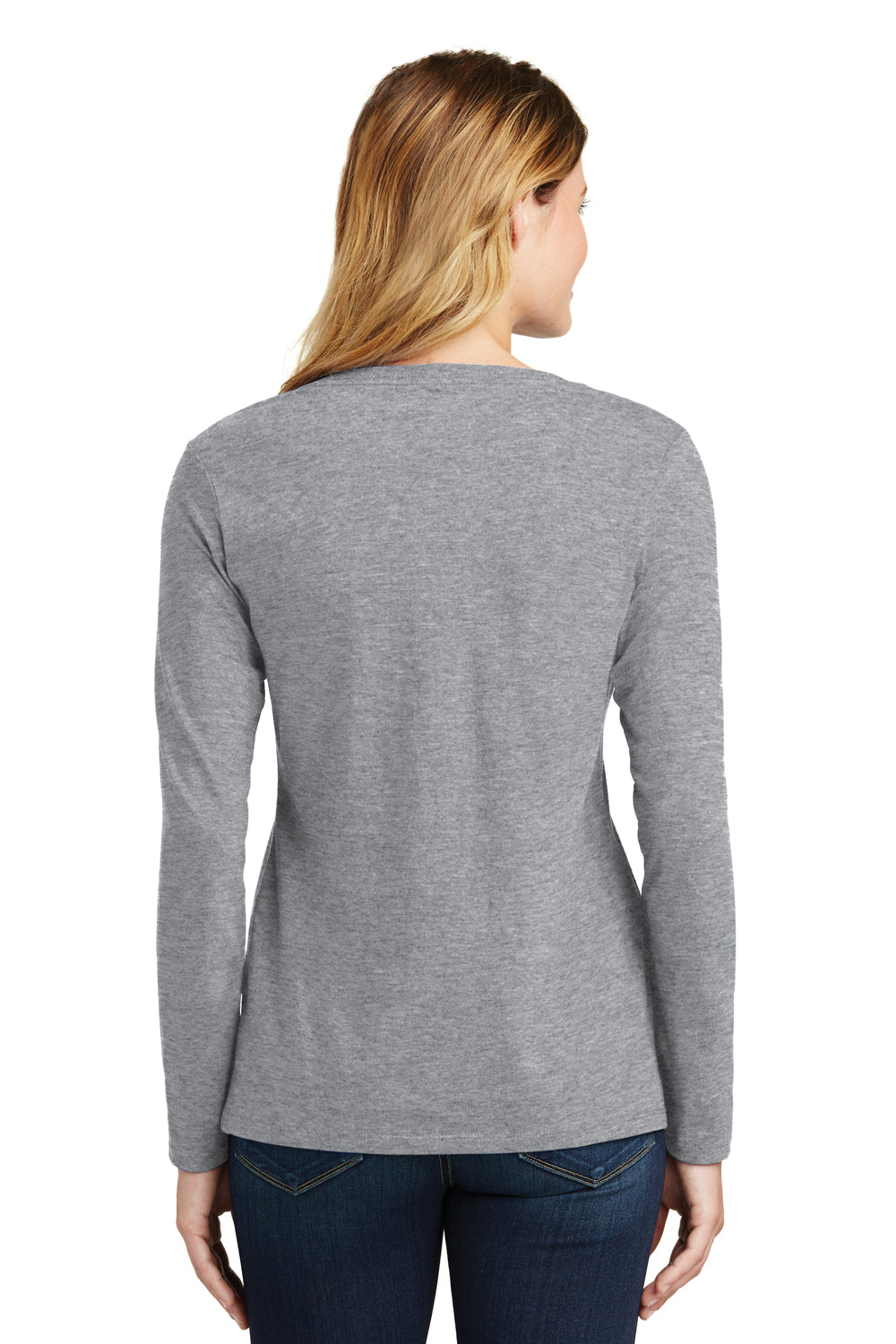 Port & Company LPC450VLS Womens Fan Favorite Long Sleeve V-Neck T-Shirt Heather Grey Back