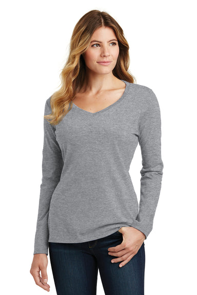 Port & Company LPC450VLS Womens Fan Favorite Long Sleeve V-Neck T-Shirt Heather Grey Front