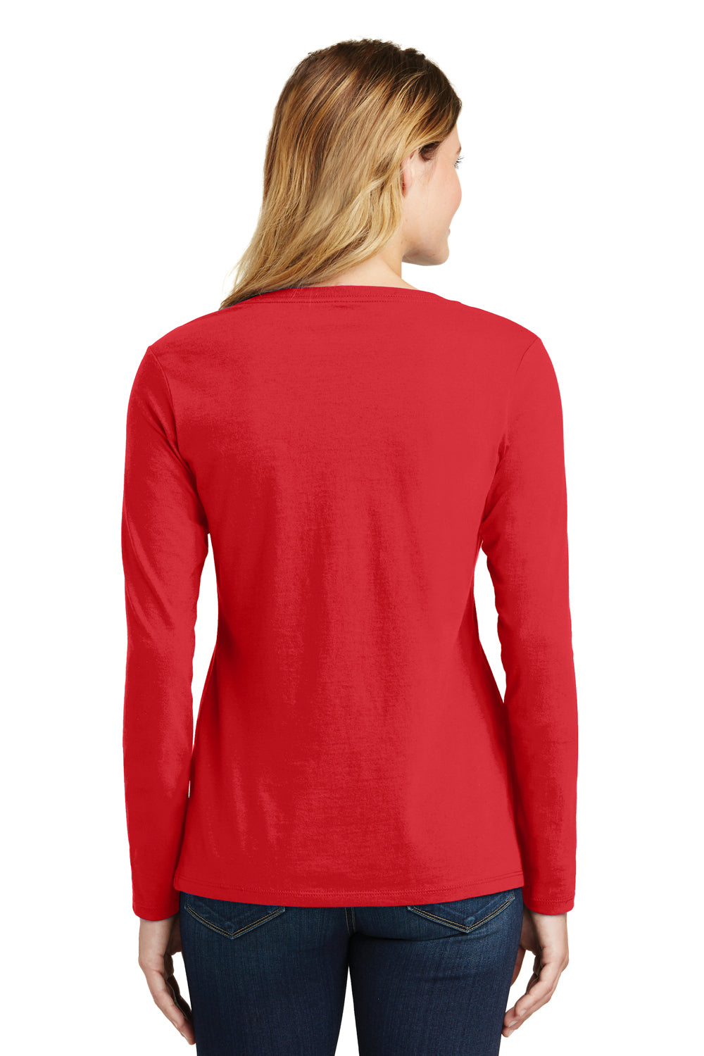 Port & Company LPC450VLS Womens Fan Favorite Long Sleeve V-Neck T-Shirt Red Back