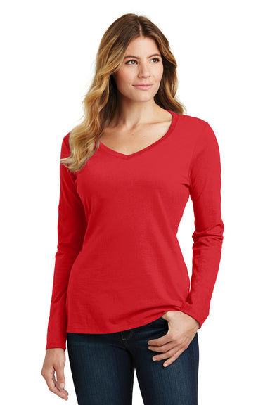Port & Company LPC450VLS Womens Fan Favorite Long Sleeve V-Neck T-Shirt Red Front