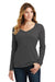 Port & Company LPC450VLS Womens Fan Favorite Long Sleeve V-Neck T-Shirt Charcoal Grey Front