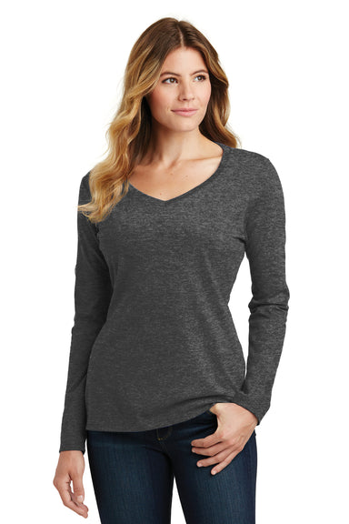 Port & Company LPC450VLS Womens Fan Favorite Long Sleeve V-Neck T-Shirt Heather Dark Grey Front