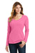 Port & Company LPC450VLS Womens Fan Favorite Long Sleeve V-Neck T-Shirt Pink Front